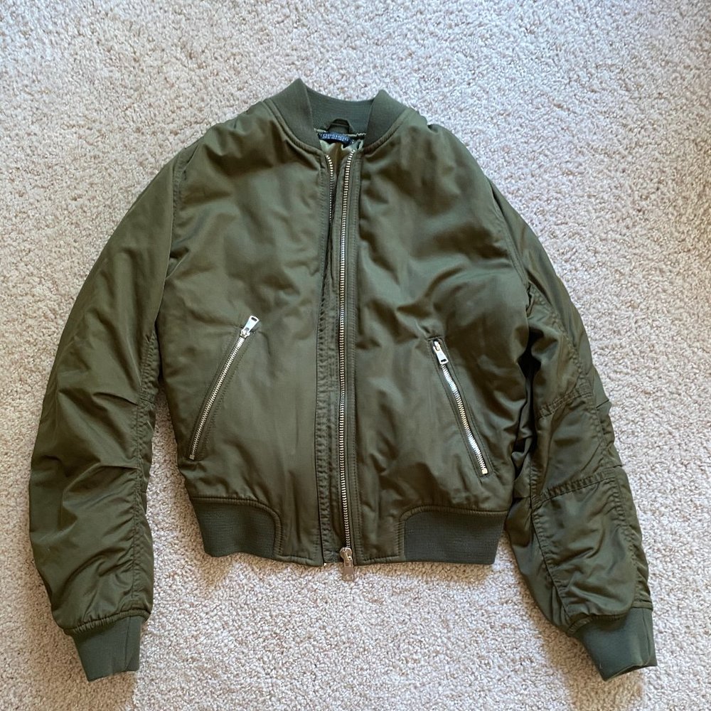 Green satin bomber jacket